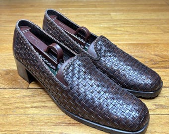 Cole Haan Vintage Basket Weave Leather Loafer Womens Size 9 Grandmacore Luxury
