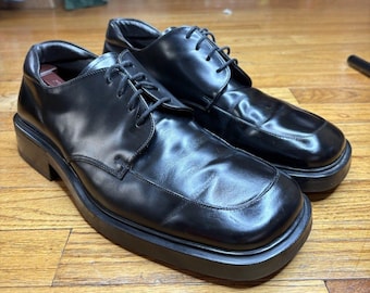 Boemos Mens 14 Black Leather Vintage Style Dress Shoes Square Toe Derby Italy