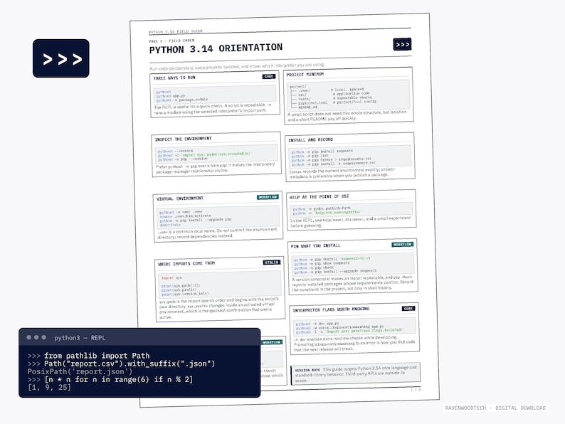 Python 3.14 Field Guide, Printable Programming Reference PDF image 1