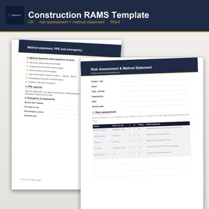 Szablon RAMS dla branży budowlanej w Wielkiej Brytanii, Oświadczenie o metodzie oceny ryzyka w formacie Word, Edytowalny dokument dotyczący zdrowia i bezpieczeństwa dla budowlańców i rzemieślników