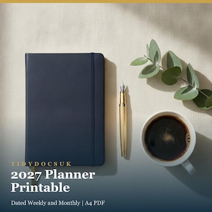 2027 UK Planner Printable, Dated Weekly Monthly Diary A4 PDF (Digital Download)