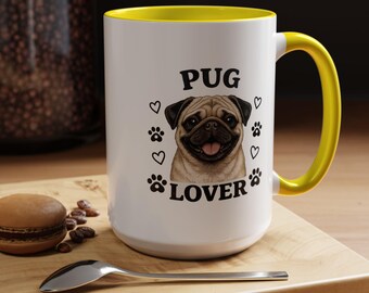 Pug Lover Ceramic Mug, Adorable Pug Illustration Coffee Cup