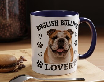 English Bulldog Lover Accent Coffee Mug | Dog Paw Heart Pet Breed Mug