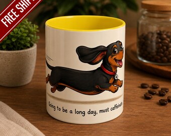 Dachshund Coffee Laughs mug | Accent Coffee Mug 11oz/15oz