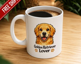 Golden Retriever Face Mug | Dog Breed Coffee Cup, Paw Print Design