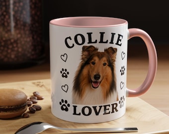 Collie Lover Mug | Coffee Mug 11oz or 15oz, Dog Paw Hearts Design