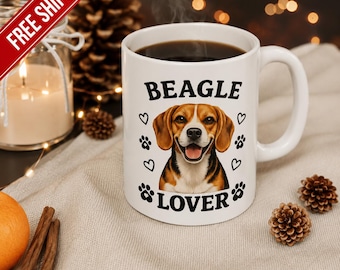 Beagle Lover Mug | Cute Beagle Illustration, Paw Prints
