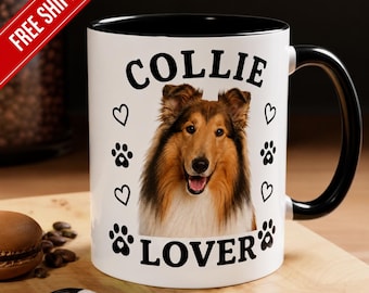 Collie Lover Mug | Coffee Mug 11oz or 15oz, Dog Paw Hearts Design