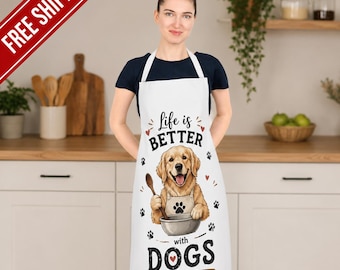 Förkläde med hundar och tassavtryck | Köksförkläde med Golden Retriever-motiv
