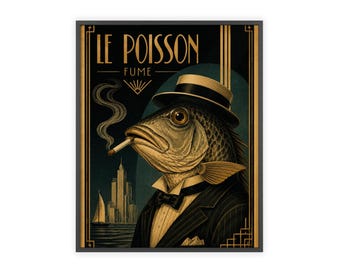 Art Deco Fish Framed Poster, Wood Framed Wall Art, Vintage Fish Print, 1920s Animal Decor, Retro Gallery Wall Art, Home Office Decor