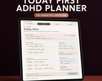 Planificador para TDAH en PDF imprimible / Planificador digital con hipervínculos para Goodnotes / Ayuda para la organización diaria, semanal y personal, y para gestionar el estrés.