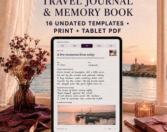 Diario de viaje y libro de recuerdos en PDF / Páginas imprimibles para diario de viaje, fotos y recuerdos / Tamaños A4, Carta estadounidense y tableta