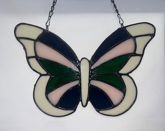 Handmade Stained Glass Butterfly | Vintage Spectrum, Bullseye Petal Pink & English Muffle Glass | One-of-a-Kind Suncatcher