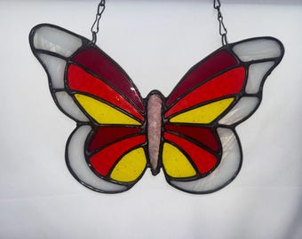 Vintage Stained Glass Butterfly Suncatcher – Handmade with Original Spectrum & pre 1980s Glass