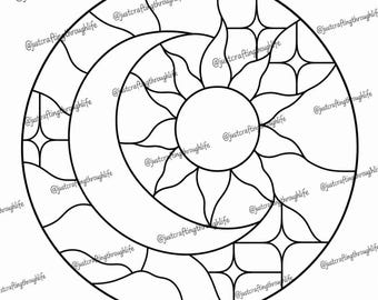Sun & Moon Stained Glass Pattern (Digital Download PDF) “Celestial Embrace”