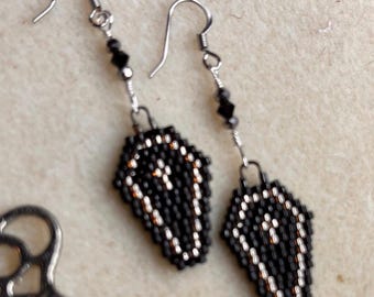 Mini Casket Halloween Earrings - Handwoven Seed Beads
