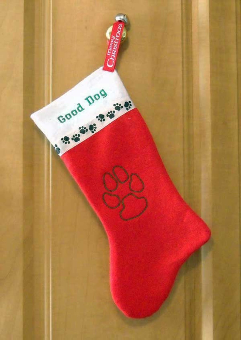 Christmas Stocking for Dog Paw Print Embroidered Etsy