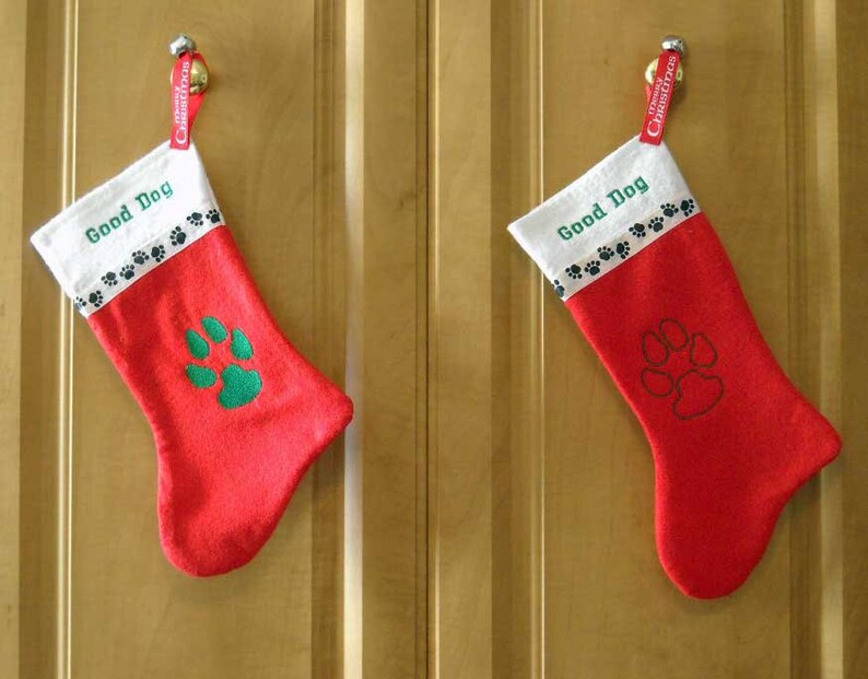 Christmas Stocking for Dog Paw Print Embroidered Etsy