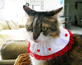 Valentine Heart Collar Ruffled Small Dog or Cat  Optional Lace Trim