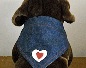 Heart Pet Bandana Denim With  Leather Hearts Medium
