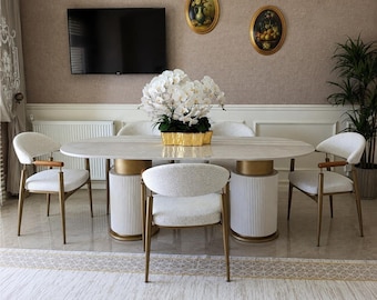 Luxury Marble Dining Table, Modern Oval Table, Handmade Dining Room Furniture, Custom Size