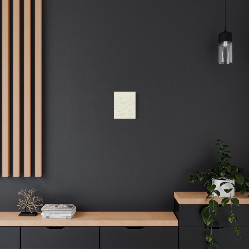 Minimalistisk kanvas med bergslinjer, japanskt naturtryck med salviagrönt tryck, bohemisk neutral inredning bild 4