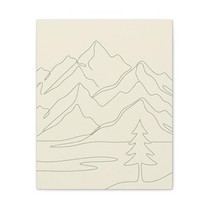 Minimalistisk kanvas med bergslinjer, japanskt naturtryck med salviagrönt tryck, bohemisk neutral inredning bild 11