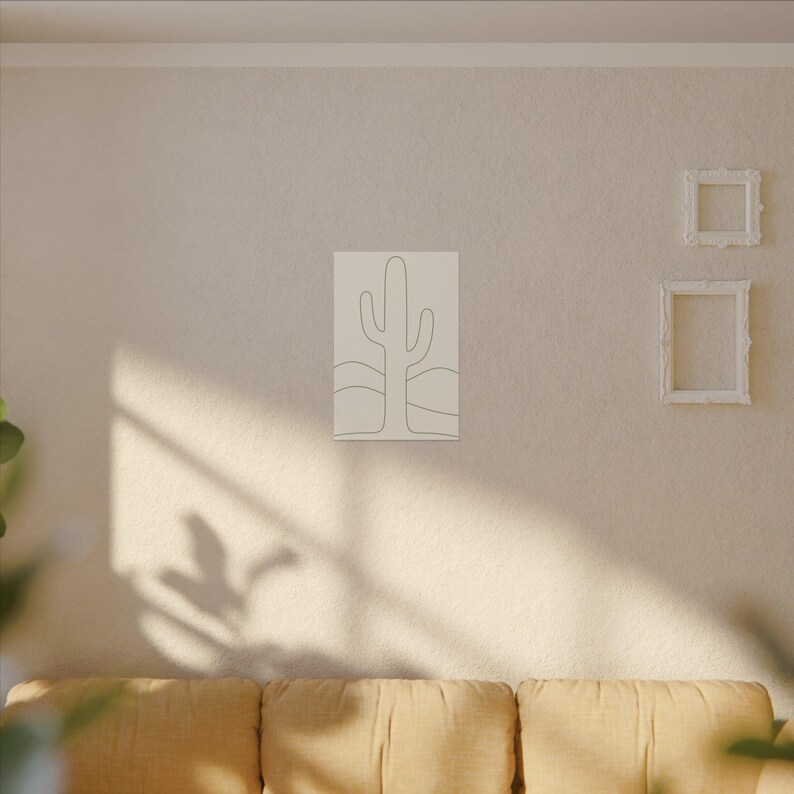 Minimalist Cactus Line Art Canvas, Sage Green Boho Southwest Japandi Decor image 7
