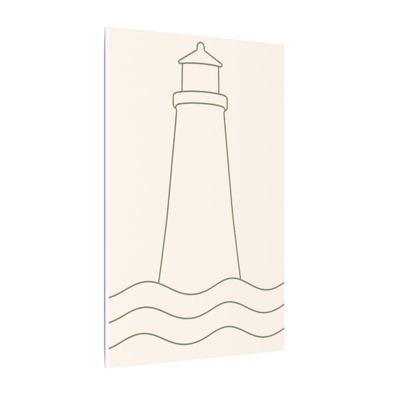Minimalist Lighthouse Line Art Canvas, Sage Green Coastal Print, Japandi Beach House Decor image 18
