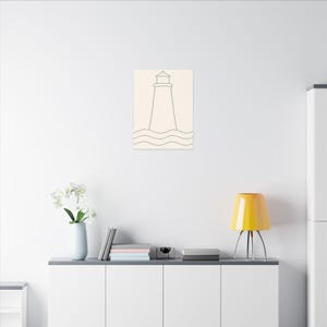 Minimalist Lighthouse Line Art Canvas, Sage Green Coastal Print, Japandi Beach House Decor image 12