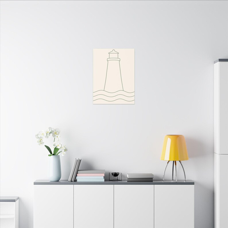 Minimalist Lighthouse Line Art Canvas, Sage Green Coastal Print, Japandi Beach House Decor image 12