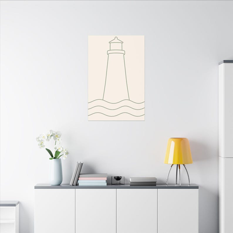 Minimalist Lighthouse Line Art Canvas, Sage Green Coastal Print, Japandi Beach House Decor image 20