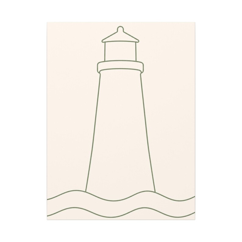 Minimalist Lighthouse Line Art Canvas, Sage Green Coastal Print, Japandi Beach House Decor image 5