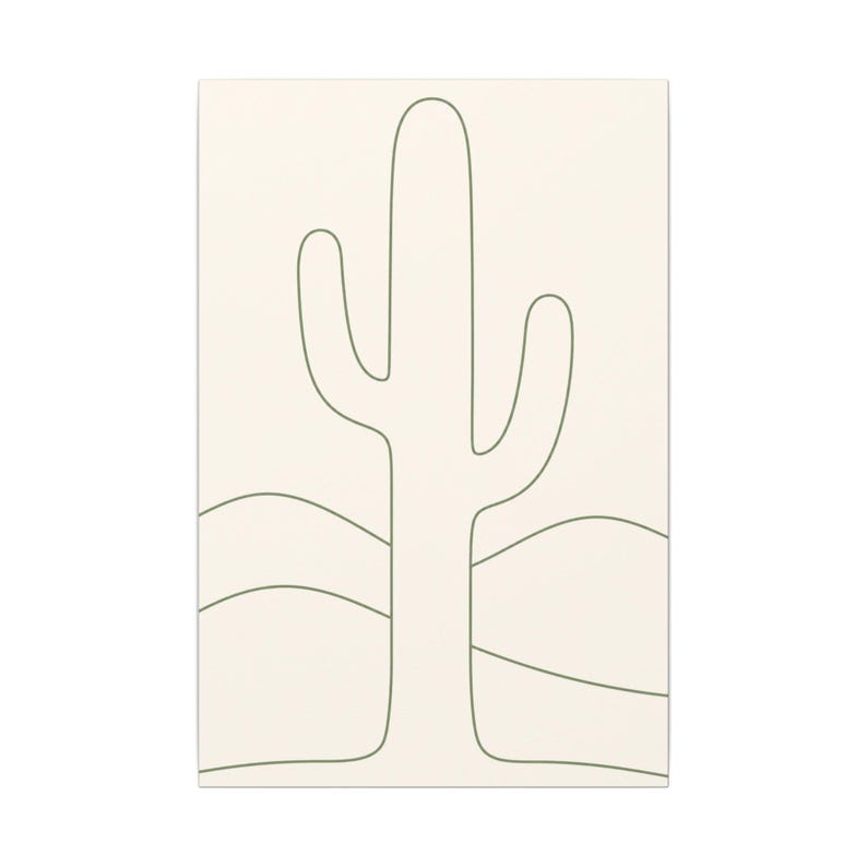 Minimalist Cactus Line Art Canvas, Sage Green Boho Southwest Japandi Decor image 5