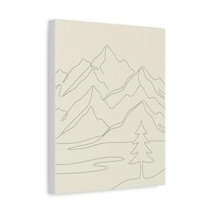 Minimalistisk kanvas med bergslinjer, japanskt naturtryck med salviagrönt tryck, bohemisk neutral inredning bild 7
