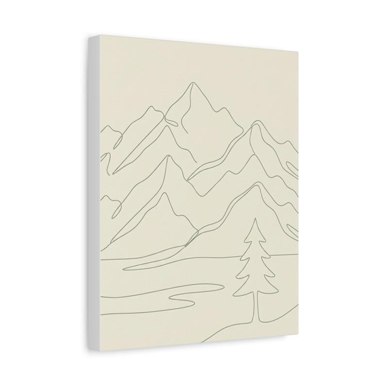 Minimalistisk kanvas med bergslinjer, japanskt naturtryck med salviagrönt tryck, bohemisk neutral inredning bild 7