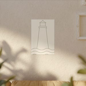 Minimalist Lighthouse Line Art Canvas, Sage Green Coastal Print, Japandi Beach House Decor image 15