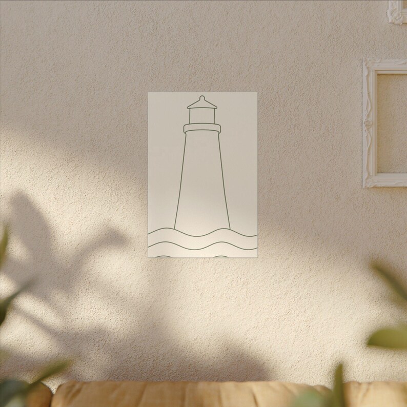Minimalist Lighthouse Line Art Canvas, Sage Green Coastal Print, Japandi Beach House Decor image 15