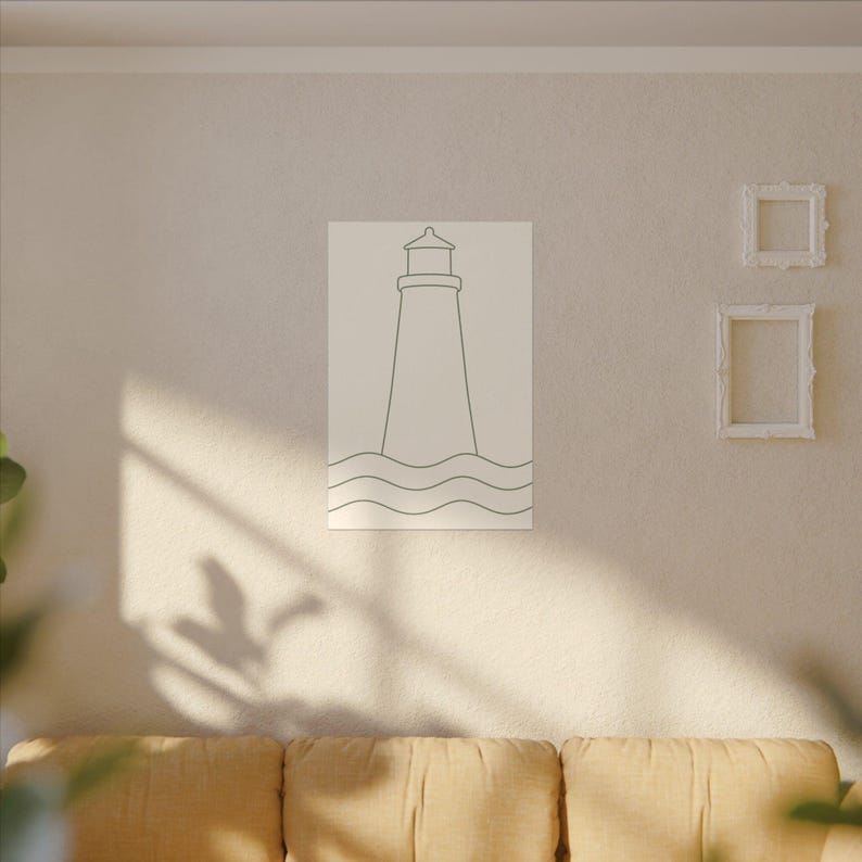 Minimalist Lighthouse Line Art Canvas, Sage Green Coastal Print, Japandi Beach House Decor image 19