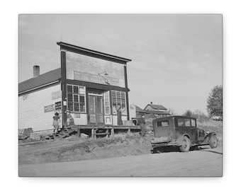 Canvastavla med vintagebutik på landet | Lantlig amerikansk väggkonst, scen med gammal bil