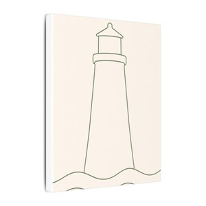 Minimalist Lighthouse Line Art Canvas, Sage Green Coastal Print, Japandi Beach House Decor image 2