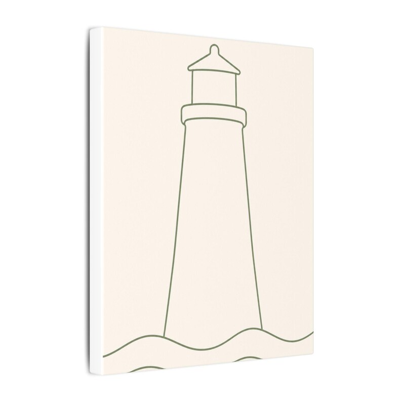 Minimalist Lighthouse Line Art Canvas, Sage Green Coastal Print, Japandi Beach House Decor image 2