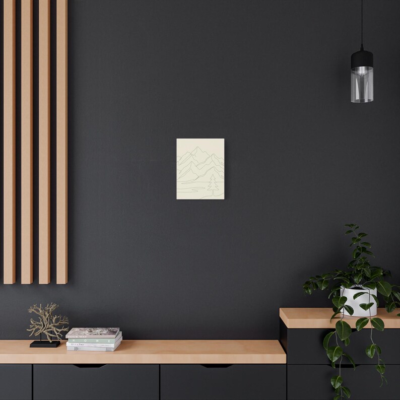 Minimalistisk kanvas med bergslinjer, japanskt naturtryck med salviagrönt tryck, bohemisk neutral inredning bild 9