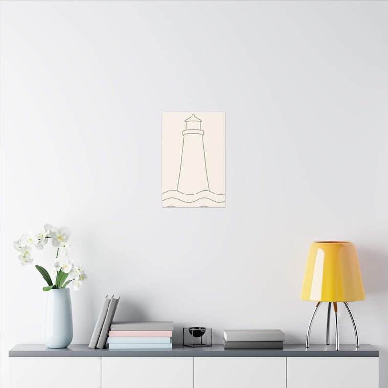 Minimalist Lighthouse Line Art Canvas, Sage Green Coastal Print, Japandi Beach House Decor image 16