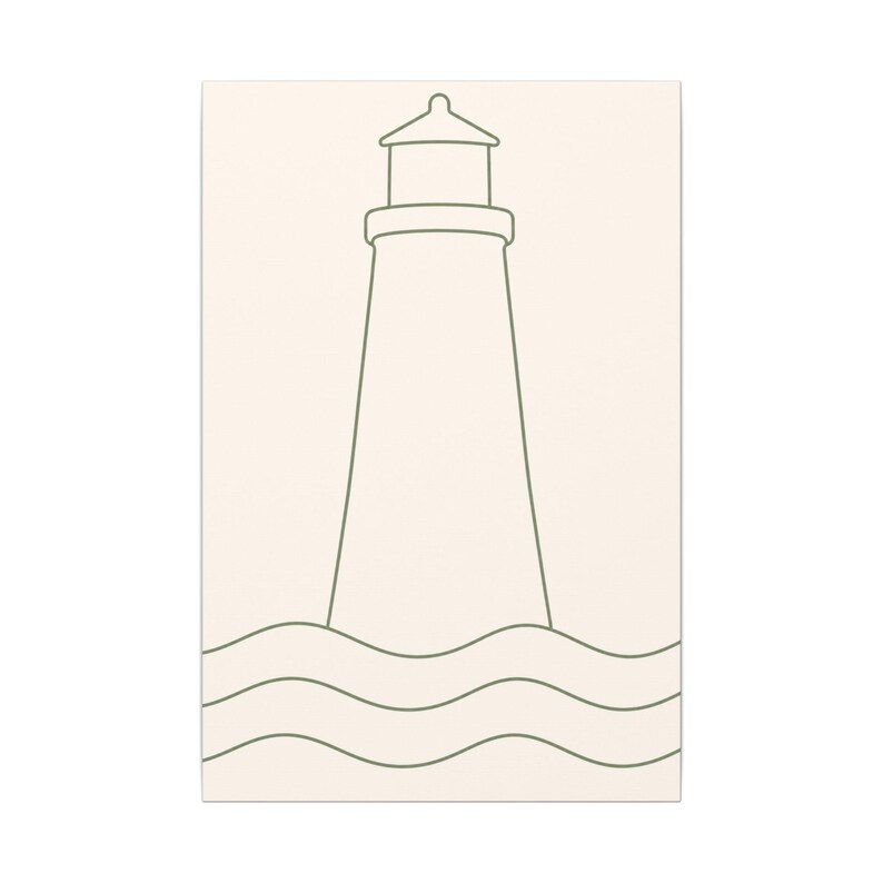 Minimalist Lighthouse Line Art Canvas, Sage Green Coastal Print, Japandi Beach House Decor image 9