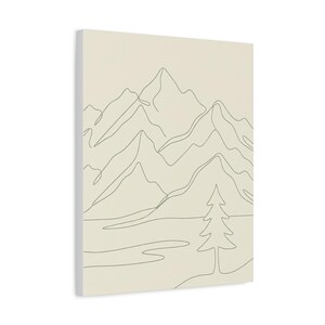Minimalistisk kanvas med bergslinjer, japanskt naturtryck med salviagrönt tryck, bohemisk neutral inredning bild 12