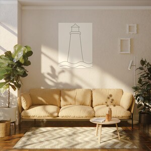 Minimalist Lighthouse Line Art Canvas, Sage Green Coastal Print, Japandi Beach House Decor image 7