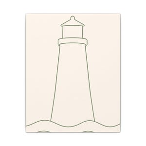 Minimalist Lighthouse Line Art Canvas, Sage Green Coastal Print, Japandi Beach House Decor image 1