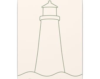 Minimalist Lighthouse Line Art Canvas, Sage Green Coastal Print, Japandi Beach House Decor