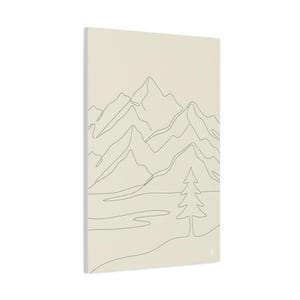 Minimalistisk kanvas med bergslinjer, japanskt naturtryck med salviagrönt tryck, bohemisk neutral inredning bild 17